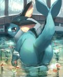  2017 :3 ambiguous_gender butt detailed_background eeveelution feral hi_res looking_at_viewer looking_back mammal manino nintendo nude partially_submerged pok&eacute;mon presenting presenting_hindquarters raised_tail solo vaporeon video_games 