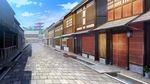  blue_sky building cloud cloudy_sky commentary_request day east_asian_architecture house kyoto looking_at_viewer naohiro no_humans original outdoors pagoda pavement railing road scenery sky street 