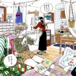  2girls angry bag basket black_eyes black_hair black_skirt blush bow bow_earrings brown_hair cabinet chair choker closed_mouth coffee_maker colored_skin cooking cooking_pot counter cupboard curtains earrings emamemamo33 fingernails floral_print flower food food_packaging from_behind from_side full_body green_sweater hanging_plant highres holding holding_food indoors iridescent_hair jewelry kettle kitchen kokeshi long_hair long_skirt long_sleeves multiple_girls nail_polish open_mouth original oven pillow plant pleated_shorts red_sweater refrigerator refrigerator_interior rug scissors short_hair shorts skirt slice_of_life slippers socks soles speech_bubble stirrup_legwear stool stove string_lights string_of_light_bulbs sweater table toeless_legwear toenail_polish toenails toes tote_bag traditional_media translated trash_can whisk white_skin window wooden_floor yogurt 