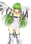 adapted_costume ass_visible_through_thighs bangs bodysuit breasts breasts_apart c.c. closed_mouth code_geass collarbone covered_navel creayus expressionless eyebrows_visible_through_hair green_hair hair_between_eyes hand_up hips leotard long_hair long_sleeves looking_at_viewer medium_breasts navel off_shoulder open_clothes outstretched_arm sidelocks simple_background sleeves_past_wrists slender_waist solo standing straight_hair straitjacket strap strapless strapless_leotard taut_clothes thighhighs unzipped very_long_hair white_background white_bodysuit white_legwear white_leotard wide_sleeves yellow_eyes zipper zipper_pull_tab 