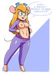  2017 5_fingers abs anthro areola barefoot blonde_hair blue_eyes breast_expansion breasts buckteeth chip_&#039;n_dale_rescue_rangers clothed clothing cute digital_media_(artwork) disfigure disney english_text erect_nipples eyelashes eyewear female flashing gadget_hackwrench goggles hair jumpsuit long_hair mammal mouse navel nipples open_mouth open_smile rodent simple_background smile solo standing teeth text topless undressing white_background 