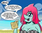  &lt;3 anthro beach big_breasts bikini blue_eyes breasts catfood-mcfly cleavage clothed clothing dialogue english_text female fish hair marine open_mouth paper pink_hair seaside shark shark-chan shark_dating_simulator_xl sharp_teeth solo speech_bubble swimsuit teeth text tumblr v_sign 