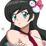  1girl black_hair gomatarou_(pixiv196136) goushou_ai green_eyes hero_bank nipples 