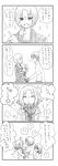  2girls 4koma anzu_(ensemble_stars!) bob_cut brother_and_sister comic ensemble_girls! ensemble_stars! flying_sweatdrops greyscale mirarara monochrome multiple_boys multiple_girls protagonist_(ensemble_girls!) short_hair siblings tsukinaga_leo tsukinaga_ruka 