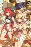  3girls absurdres alice_thymefield alice_thymefield_(sea_of_thyme) animal_ear_fluff animal_ears arm_up bare_shoulders belle_(summer_skies)_(zenless_zone_zero) belle_(zenless_zone_zero) bikini bikini_top_under_shirt bikini_under_clothes blonde_hair blue_hair blush bracelet braid braided_twintails breasts bucket_hat camera camera_around_neck cleavage closed_mouth commentary_request cowboy_shot crossed_bangs eyewear_on_head feet_out_of_frame fish_hat food gradient-tinted_eyewear green_eyes hair_between_eyes hair_ornament hairband hat hearing_aid heart heart-shaped_eyewear heterochromia highres ice_cream jewelry jizaier kamanosuke_(zenless_zone_zero) letter_hair_ornament lollipop_in_mouth long_hair looking_at_viewer low_twintails medium_breasts multiple_girls off-shoulder_shirt off_shoulder official_alternate_costume one-piece_swimsuit open_mouth orange_bikini parted_lips pink_one-piece_swimsuit rabbit_ears rabbit_girl raccoon red_eyes red_hair see-through_clothes see-through_shirt shirt short_hair smile sparkle sphere_hair_ornament standing standing_on_one_leg swimsuit tanuki thigh_strap tied_shirt tinted_eyewear twintails two-tone_one-piece_swimsuit ukinami_yuzuha ukinami_yuzuha_(tanuki_in_broad_daylight) v watch water_gun white_hairband white_one-piece_swimsuit wristwatch yellow_eyes zenless_zone_zero 