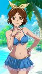  beach bikini blue_bikini brown_hair headband sawabe_tsubaki shigatsu_wa_kimi_no_uso short_hair 