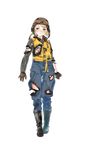  aviator_cap black_footwear blonde_hair blue_eyes blush boots brown_gloves formation_girls full_body gloves goggles goggles_on_headwear gunnhild_lutzow highres kamura_poku looking_at_viewer official_art solo standing torn_clothes transparent_background vest yellow_vest 