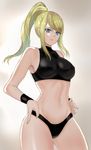  1girl blonde_hair breasts large_breasts metroid midriff pixiv_manga_sample samus_aran solo 