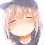  absurdres anchor_symbol blush close-up closed_eyes commentary_request face flat_cap hat hibiki_(kantai_collection) highres incoming_kiss kantai_collection sailor_collar solo sorahachi_(sora823) white_background 