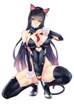  animal_ears ban black_hair breasts cat_ears cat_tail highleg highres large_breasts long_hair looking_at_viewer mao_niang_(ban) original red_eyes simple_background tail thighhighs 