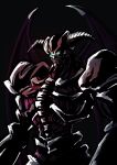  black_background blue_eyes bone closed_mouth demon demon_horns demon_wings duel_monster english_commentary glowing glowing_eyes highres horns looking_at_viewer ribs sengenjin31 solo summoned_skull wings yu-gi-oh! 