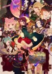  4boys 6+girls atelier_(series) atelier_sophie bag bare_shoulders blue_coat book bow brown_eyes cauldron church coat corneria_(atelier) elise_phulie flask hair_ornament harol_simens hat headscarf highres horst_basler jewelry logix_ficsario long_coat long_hair looking_at_viewer monika_ellmenreich multiple_boys multiple_girls necklace noco_(adamas) official_art open_mouth oskar_behlmer pamela_ibis pink_bow pink_hair plachta red_eyes red_skirt short_hair skirt sophie_neuenmuller tess_heitzmann yellow_hat 