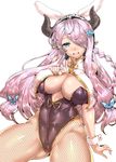  animal_ears blue_eyes breasts bunny_ears bunny_girl bunnysuit butterfly_hair_ornament cleavage fishnet_pantyhose fishnets granblue_fantasy hair_ornament heart highres horns huge_breasts leotard long_hair looking_at_viewer narmaya_(granblue_fantasy) pantyhose pink_hair pointy_ears simple_background smile solo thick_thighs thighs very_long_hair wakura_(gcdan) white_background 