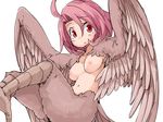  1girl ahoge breasts female harpy ls-lrtha monster_girl navel nipples original pink_hair simple_background solo white_background wings 