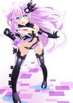  1girl blue_eyes breasts cleavage elbow_gloves eyebrows gloves hair_ornament highres long_hair looking_at_viewer navel nepgear neptune_(series) pink_hair purple_eyes purple_sister small_breasts smile solo symbol-shaped_pupils very_long_hair watermark 