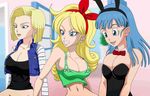  3girls android_18 animated animated_gif blonde_hair blue_hair breasts bulma bunny_ears dragon_ball large_breasts long_hair lunch_(dragon_ball) multiple_girls necrolust sex short_hair 