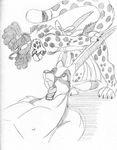  2017 antelope anthro bent_over cheetah claws clothed clothing dreadlocks duo feline female fur gazelle greyscale horn horn_grab loincloth looking_down looking_up lying male mammal monochrome on_back open_mouth predator/prey simple_background size_difference skimpy spots spotted_fur toe_claws wolfkidd young 