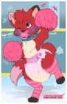 4_toes absurd_res ambiguous_gender animate_inanimate anthro black_nose blue_collar bodily_fluids border brown_ear_tips bunnykisses canid canine cheerleader clothing cloud_emanata collar detailed_background dialogue diaper diaper_puff dipstick_ears dipstick_tail ear_markings emanata english_text feet flying_sweatdrops fox full-length_portrait fur gag genital_fluids hi_res legwear living_plushie mammal markings motion_lines multicolored_body multicolored_ears multicolored_fur object_in_mouth offscreen_character omikron_(diaperplush) on_one_leg one_eye_closed pacifier pacifier_gag pacifier_in_mouth pattern_clothing pattern_legwear pattern_thigh_highs pink_clothing pink_diaper pink_ear_tips pink_legwear pink_pacifier pink_tail_tip pink_thigh_highs plushie pom_poms portrait red_body red_fur sagging_diaper shake solo speech_bubble standing striped_clothing striped_legwear striped_thigh_highs stripes suckling sweat sweatdrop tail tail_markings tan_body tan_fur tan_inner_ear text thigh_highs toes unclean_diaper urine used_diaper wet_diaper white_border