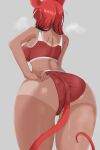  1girl adjusting_buruma adjusting_clothes alternate_costume animal_ears ass backboob black_hair breasts buruma commentary from_behind grey_background hakos_baelz highres hololive hololive_english large_breasts mouse_ears mouse_tail multicolored_hair red_buruma red_hair red_sports_bra sports_bra standing steam sweat tail tail_under_clothes tan tanlines white_hair yobi_(ybpac18) 