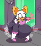 anthro armwear bat bat_ears bat_wings big_diaper big_ears blush bodily_fluids bra breasts camera chaos_emerald cleavage clothed clothing diaper diapersuit dummydoodles eggman_logo elbow_gloves embarrassed female gem gloves handwear heart_bra heart_clothing heart_symbol heart_underwear hi_res mammal membrane_(anatomy) membranous_wings mysecretlife poof_effect rouge_the_bat sega shocked solo sonic_the_hedgehog_(series) stealing sweat underwear wings