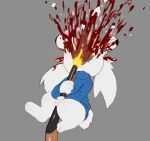 3_toes 4_fingers absurd_res anthro barefoot blood blood_spray bodily_fluids bottomless bottomless_female brain cave_story clothed clothing e254e eyeball feet female fingers fluffy fluffy_tail gore gun head_explosion hi_res killing lagomorph mammal mimiga mutilation organs ranged_weapon shirt shirt_only shot_in_head shotgun soles sue_sakamoto suicide sweater tail toes topwear topwear_only turtleneck weapon