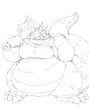 anthro blue_eyes claws dragon dragon_quest dragon_quest_iv female hi_res monochrome monster mythological_creature mythological_scalie mythology overweight overweight_anthro overweight_female pruslas_(dragon_quest) purple_body scalie sketch spikes square_enix tail wings