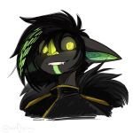  2025 airfly-pony anthro bat binah_(project_moon) black_hair chloe_(airfly-pony) chloe_the_bat_(vtuber) clothing coat digital_media_(artwork) dress fangs female glowing glowing_eyes grey_body hair hi_res leaf-nosed_bat lobotomy_corporation mammal microbat portrait project_moon smile teeth topwear yangochiropteran yellow_eyes 