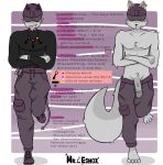 2025 absurd_res anthro bottomwear canid canine canis cargo_pants claws clothing demon digital_drawing_(artwork) digital_media_(artwork) esmox_(mr_esmox) footwear fur genitals grey_body grey_fur hi_res horn male mammal mr_esmox pants penis self_insert shirt shoes simple_background solo tail toe_claws topwear wolf