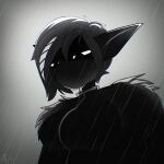  2025 airfly-pony animal_humanoid bat bat_humanoid binah_(project_moon) black_eyes black_hair chloe_(airfly-pony) chloe_the_bat_(vtuber) clothing coat digital_media_(artwork) dress female hair hi_res humanoid lobotomy_corporation looking_down mammal mammal_humanoid project_moon raindrop simple_background solo topwear wet wet_clothing 