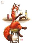  alcohol amber_eyes bar beverage canine female feral food fox fruit grapes kacey looking_at_viewer mammal open_mouth platinum_blonde semi-anthro sitting traditional_media_(artwork) wine 