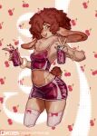 2025 afro anthro armpit_hair beverage_can blush body_hair bracelet cabbit_(faesbum) cherry chest_tuft clothed clothing coca-cola domestic_cat felid feline felis female female_anthro food fruit gesture hair hair_over_eye hand_gesture hi_res jewelry lagomorph legwear leporid long_ears looking_at_viewer mammal mozes.ipg navel nipple_outline plant rabbit short_tail skimpy smile soft_drink solo standing tail thigh_highs tuft v_sign