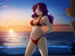  anthro bikini blue_eyes blush breasts canine clothed clothing female fur hair human keidran lake mammal maren_taverndatter purple_hair sun swimsuit sythe_(twokinds) tom_fischbach twokinds water wolf 