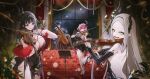  4girls :d alternate_costume back_bow backless_dress backless_outfit bahamut_(nikke) bare_shoulders behemoth_(nikke) black_bow black_dress black_gloves black_hair black_horns black_lips black_liquid black_nails black_shoes blunt_bangs bodystocking bow bow_(music) breasts chair cleavage closed_mouth collarbone commentary_request cowboy_shot dress ear_piercing earclip elbow_gloves feather_boa forehead four_beasts_(nikke) full_body glasses gloves goddess_of_victory:_nikke green_eyes grey_hair grin hair_between_eyes hair_intakes hair_over_one_eye high_heels highres holding holding_bow_(music) holding_instrument holding_violin horns indoors instrument laevan large_breasts leviathan_(nikke) liquid_clothes long_dress long_hair looking_at_viewer mole mole_under_mouth multicolored_hair multiple_girls music musical_note night on_chair one_side_up open_mouth parted_bangs piercing pink_bow pink_hair plant playing_instrument pointy_ears ponytail potted_plant red_eyes see-through_cleavage see-through_clothes sharp_teeth shoes short_dress sideboob sidelocks single_horn sitting small_breasts smile stairs standing strapless strapless_dress teeth tongue_piercing very_long_hair violin ziz_(nikke) 