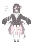  1girl absurdres ahoge asymmetrical_legwear black_cardigan black_eyes black_hair black_shoes cardigan character_name closed_mouth commentary_request demon_girl demon_tail demon_wings full_body gauze gauze_on_knee hair_ornament hair_over_one_eye hairclip heart heart_ahoge height highres long_hair long_sleeves looking_at_viewer mismatched_legwear multicolored_hair original parallel_hairclips parted_bangs pink_streaks shirt shoes simple_background single_thighhigh sleeves_past_fingers sleeves_past_wrists socks solo streaked_hair tail thigh_strap thighhighs very_long_hair white_background white_shirt white_socks white_thighhighs wings x_hair_ornament yu_o015 