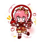  1girl ankle_socks apple apple_slice black_bow bonnet bow bowtie bubble_skirt chibi chinese_commentary commentary_request dress food food-themed_clothes food-themed_hair_ornament footwear_bow frilled_dress frilled_headwear frilled_socks frilled_wrist_cuffs frills fruit hair_bow hair_ornament halftone happy holding holding_food holding_fruit infinity_nikki lace-trimmed_sleeves lace_trim long_hair looking_at_viewer low_twintails luoqianchen57923 mary_janes medium_dress multiple_hair_bows nikki_(nikki) nikki_(series) o_o open_mouth outline pinafore_dress pink_hair pink_outline puffy_short_sleeves puffy_sleeves red_bonnet red_bow red_bowtie red_dress red_shoes ribbon-trimmed_sleeves ribbon_trim shirt shoes short_sleeves sidelocks skirt sleeveless sleeveless_dress smile socks solo standing striped_bow sweet_memories_(infinity_nikki) twintails two-tone_dress wavy_hair white_background white_bow white_shirt white_socks white_wrist_cuffs wrist_bow wrist_cuffs yellow_dress 