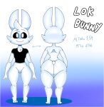  anthro butt clothing hi_res lagomorph leporid lok_bunny lokbunny17 male mammal model_sheet pupils rabbit scut_tail shirt short_tail smile solo tail text topwear white_body white_pupils 