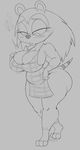  ! 3_fingers 3_toes animal_crossing apron big_breasts big_butt blush breasts butt clothing female hedgehog mammal monochrome naked_apron nintendo purple_yoshi_draws sable_able solo striped_tail stripes toes torn_clothing video_games 