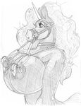  2017 anthro big_breasts breasts equine female greyscale half-length_portrait halter horn huge_breasts lens_flare mammal monochrome nipple_piercing nipples piercing portrait sketch unicorn wolfkidd 