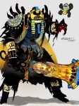  absurdres ancient_egyptian cofagrigus commentary_request dated grey_background highres personification pokemon pokemon_(creature) reference_inset reflection shadow signature sukepmonster sword weapon 