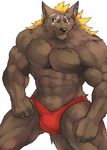  abs anthro bulge canine captainjohkid clothing colored flakjacket0204 male mammal muscular pecs simple_background solo speedo swimsuit white_background wolf 