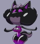  2025 4_fingers anthro black_body breasts clothed clothed_anthro clothed_female clothing digital_media_(artwork) elastic_body eyelashes female fingers glistening glistening_body grey_background head_expansion hi_res huge_head mouth_closed purple_clothing purple_eyes purple_inner_ear purple_sclera simple_background tail wide_hips zor-vixx 