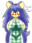  animal_crossing anthro apron big_breasts blush_sticker breasts clothing dialogue female flying_sweatdrops hedgehog huge_breasts japanese_text kraken@ゲッソー mabel_able mammal naked_apron nintendo solo sweat sweatdrop text thick_thighs translation_request video_games wide_hips 