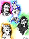  2017 4_fingers anthro bandicoot canine clothed clothing crash_bandicoot crash_bandicoot_(series) disney feline fingerless_gloves fox gideon_grey gloves group headphones human insane lion looking_away mammal markiplier marsupial open_mouth open_smile rainbow_background raised_eyebrow reaching_towards_viewer scar_(the_lion_king) shirt shorts signature simple_background smile sneakers the_lion_king topless ursatomic video_games white_background zootopia 