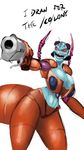  2017 alien ant antennae arthropod beast_wars big_breasts breasts crossgender cybertronian digital_drawing_(artwork) digital_media_(artwork) english_text female gun handgun holding_object holding_weapon humanoid insect looking_at_viewer machine open_mouth predacon ranged_weapon red_eyes robot simple_background solo standing teeth text transformers unknown_artist weapon 