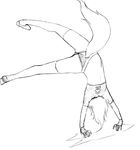  1girl camel_(dansen) female handstand monochrome sachiho solo tail thighhighs upside-down 