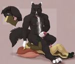  2017 4_toes anal anal_rimming animal_genitalia animal_penis anthro anthro_on_anthro anus balls big_dom_small_sub black_fur black_nose brown_fur canine canine_penis digitigrade duo ears_back erection eyes_closed fur gloves_(marking) hand_on_head hand_on_penis hand_on_thigh licking licking_anus looking_down lying male male/male mammal marjani markings multicolored_fur nipples on_back oral pawpads paws penis pillow red_penis rimming sat_on sex side_view simple_background sitting size_difference tan_fur toes tongue tongue_out two_tone_fur vein white_fur wolf 