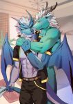  anthro dragon duo frde horn hug kemono male male/male seth_(artist) smile wings 