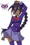  1girl artist_request bare_legs braid breasts danball_senki danball_senki_wars dark_skin female large_breasts long_hair looking_at_viewer purple_hair school_uniform single_braid skirt solo tied_hair uniform vanessa_gala very_long_hair 