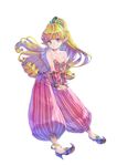  anklet bare_shoulders blonde_hair blue_eyes bracelet breasts cleavage earrings haccan hands_together high_heels jewelry long_hair looking_at_viewer medium_breasts official_art pointy_ears ponytail primm seiken_densetsu seiken_densetsu_2 simple_background smile solo square_enix tiara very_long_hair white_background 