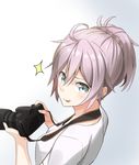  :p ahoge aoba_(kantai_collection) blush camera camera_lens cameraman commentary_request holding holding_camera kantai_collection lens looking_at_viewer negahami shirt solo strap tied_hair tongue tongue_out white_shirt 